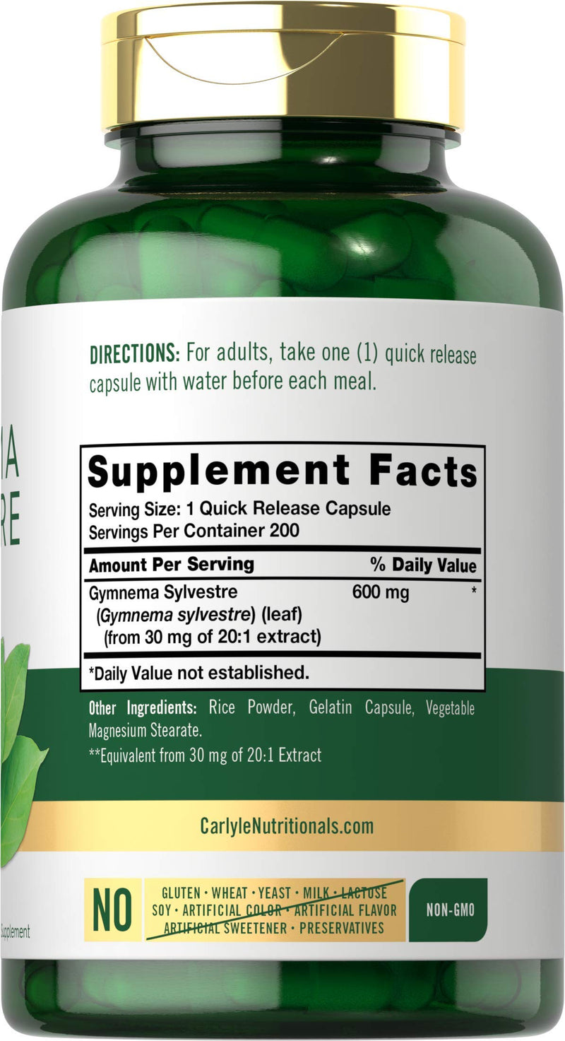 Carlyle Gymnema Sylvestre Capsules | 600mg | 200 Count | Non-GMO and Gluten Free Supplement - BeesActive Australia