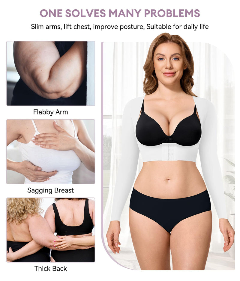 YERKOAD Arm Shapers for Women Flabby Arms Post Surgery Compression Sleeves Arm Faja Front Closure Shapewear Tops 3X-Large White
