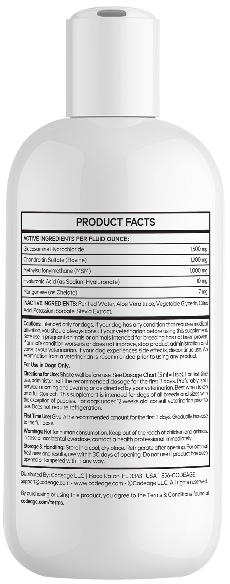 DNA Pet Liquid Glucosamine for Dogs - Glucosamine, Chondroitin, MSM, Hyaluronic Acid, Manganese Chelate for Pets - Liquid Dog Supplement - All Breeds - 8 fl oz