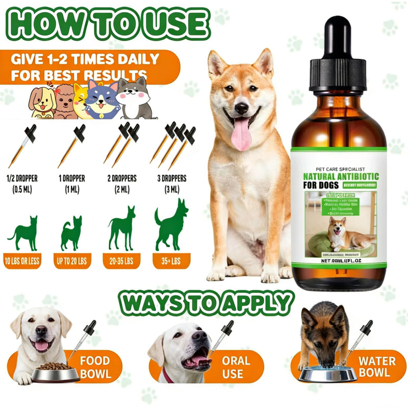 Natural Dog Antibiotics for Dogs, Dog Antibiotics Drops for Itchy Skin Supports Allergy Relief Allergies Ear Infections Coughs Vet, Non Irritating Anti-Fungal - Bacon Flavor (60ML) 60 millilitre