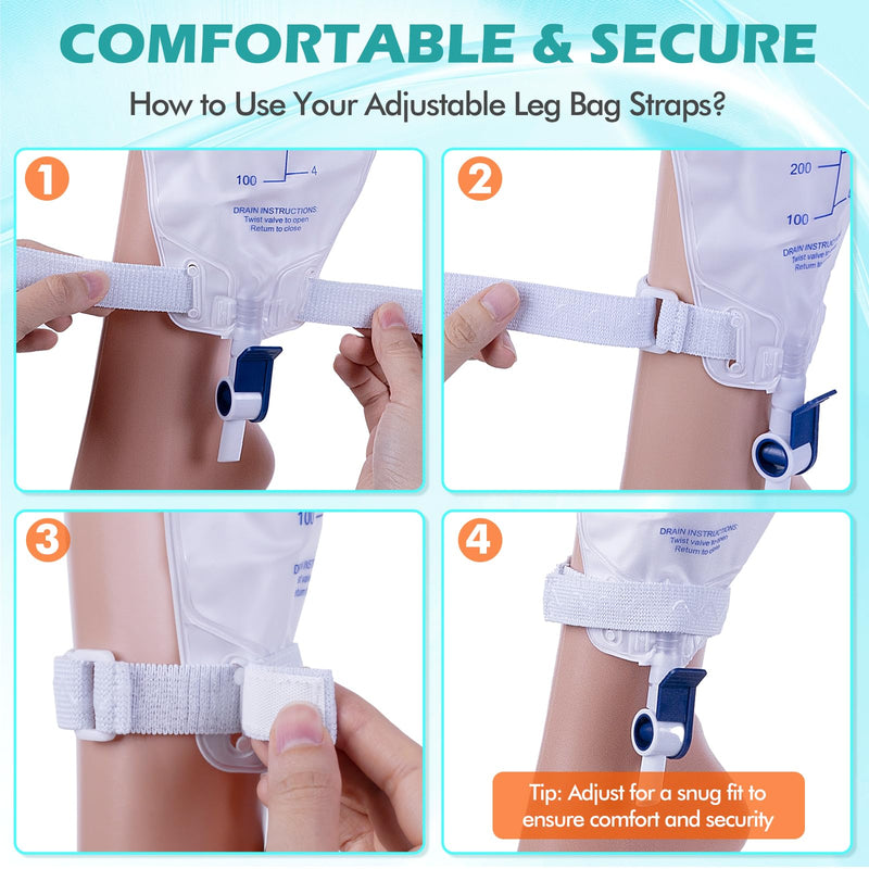 4 PCS Adjustable Anti-Slip Catheter Leg Bag Straps | Medical Cotton with Silicone Grip | Fits Foley Urinary Drainage Bags | Post-Surgery, Elderly Care | Washable, Latex-Free, Hypoallergenic Pure-white