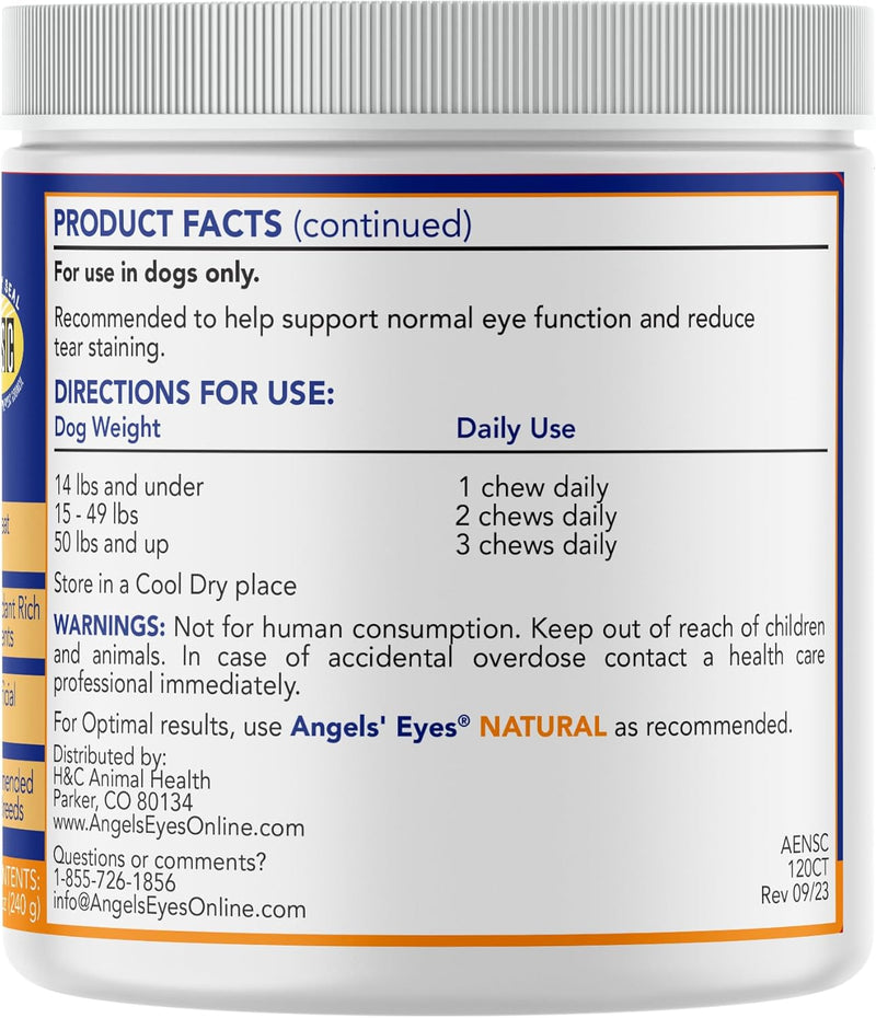 Angels’ Eyes Natural Tear Stain Prevention Soft Chews for Dogs | Chicken Flavor| For All Breeds | No Wheat No Corn | Daily Supplement | Proprietary Formula 120 count - BeesActive Australia