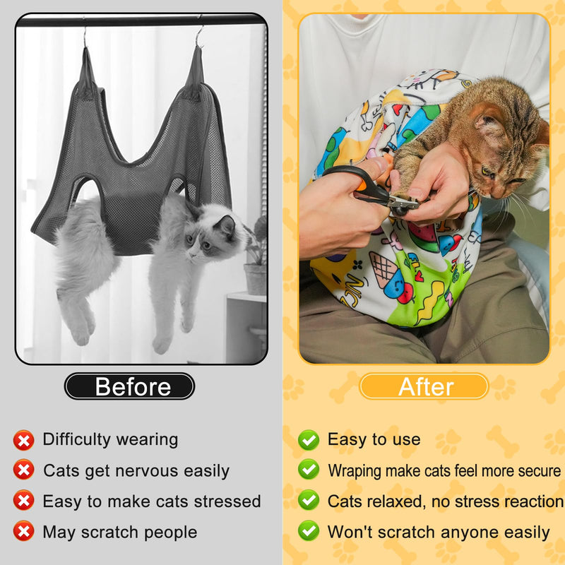 AIERSA Cat Wrap for Cutting Nails and Grooming, Cat Restraint Wrap for Nail Clipping, Self-Adhesive Fabric Cat Swaddle Burrito Wrap for Nail Trimming, Cat Grooming Supplies XL(27x27IN) - BeesActive Australia