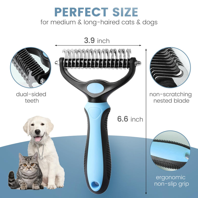 Cat Brush Dog Brush for Shedding,Pet Grooming Brush,Dematting Deshedding Brush Dogs Shedding Tool for Long matted Haired Pets,Dogs &Cats-Safe and Effective Dematting Comb, Large, blue