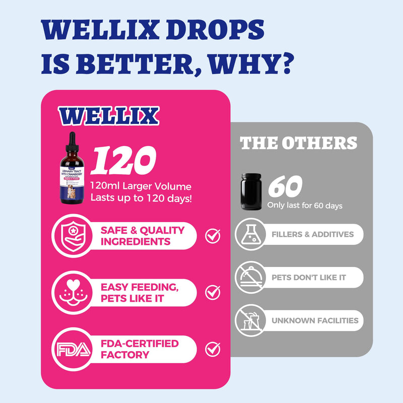 4oz Wellix Natural Cat & Dog UTI Treatment Drops,Cat & Dog Urinary Tract Infection Treatment - Cranberry & D-Mannose for Dogs & Cats - Kidney Health Supplement - BeesActive Australia