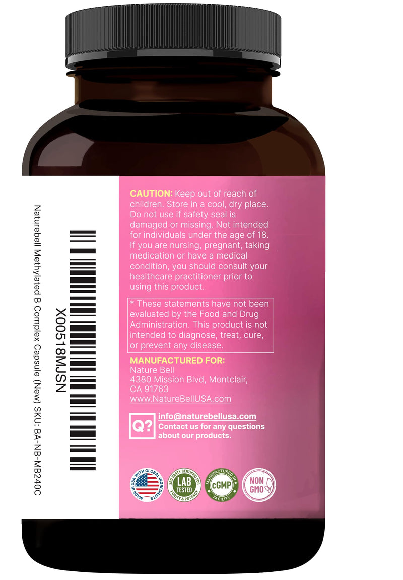 NatureBell Methylated B Complex Vitamins for Women, 240 Veggie Capsules | with Methylfolate, B12, Inositol, Choline, Vitamin C, E, Probiotics, Collagen & NMN | Energy Support* | Non-GMO, Filler Free