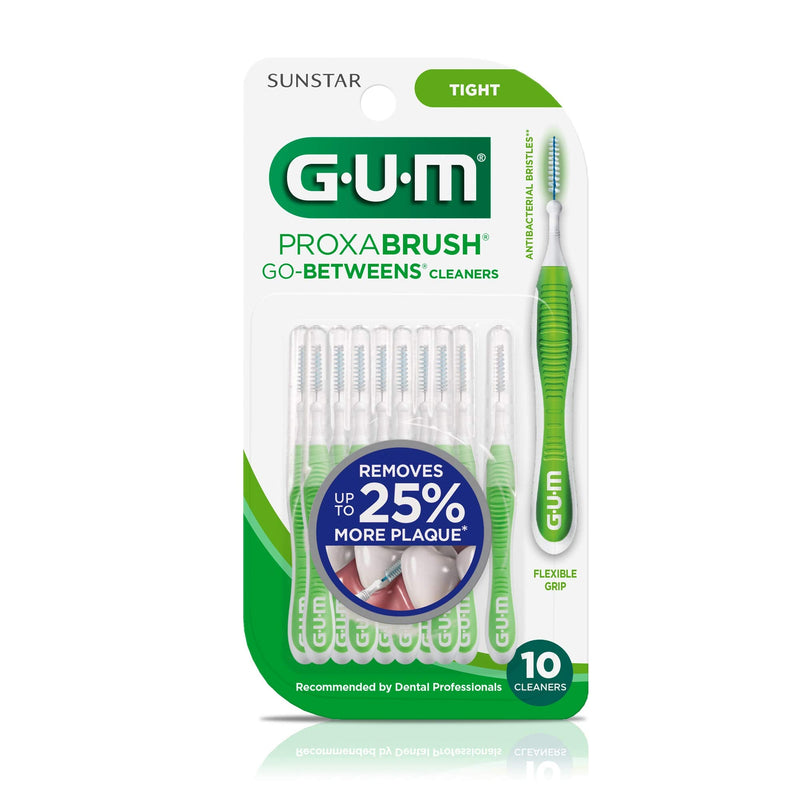 GUM Proxabrush Go-Betweens - Tight - Interdental Brushes - Soft Bristled Dental Picks for Plaque Removal Health - Safe for Braces & Dental Devices, 10ct (Pack of 6) 10 Count (Pack of 6)