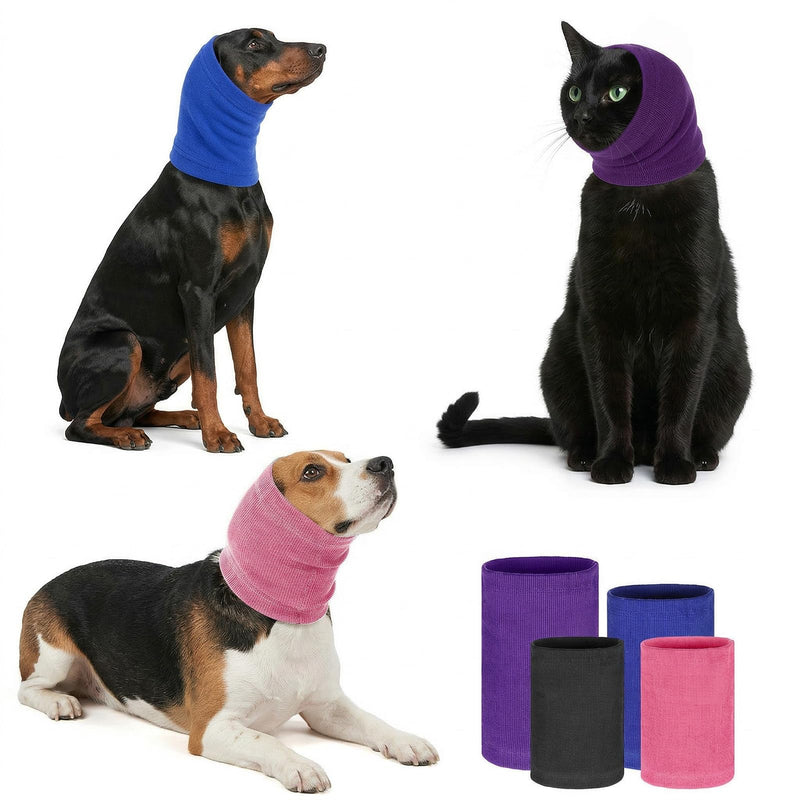 4 Pcs Dog Ear Muffs, 3 Size Stretchy Hoodie for Dog, Non-Noise Dogs Ear Muffs, Cute Dogs Ears Covers for Neck Grooming Drying Noise Protection Warmer Bath(Small/Medium/Large)