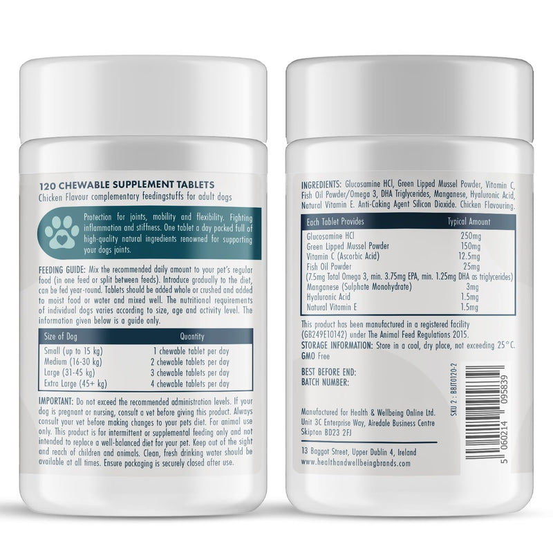 Dogs Joints Care Chewable Tablets for Adult Dogs 120 Tube with Glucosamine, Fish Oil and Vitamin C,Chicken Flavour-Barkers Best Brand