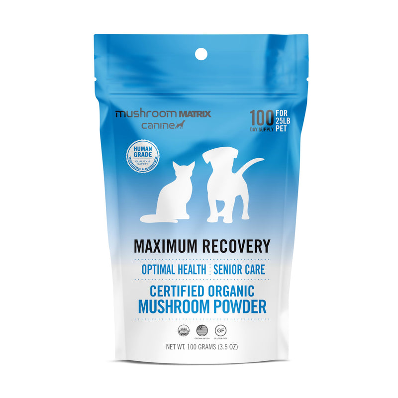 Om Mushroom Matrix Pet - Canine | Maximum Recovery | USA Grown Human-Grade Organic Mushroom Powder Pet Supplement | Optimal Health & Senior Care for Dogs & Cats | 100 Grams, 3.5 oz