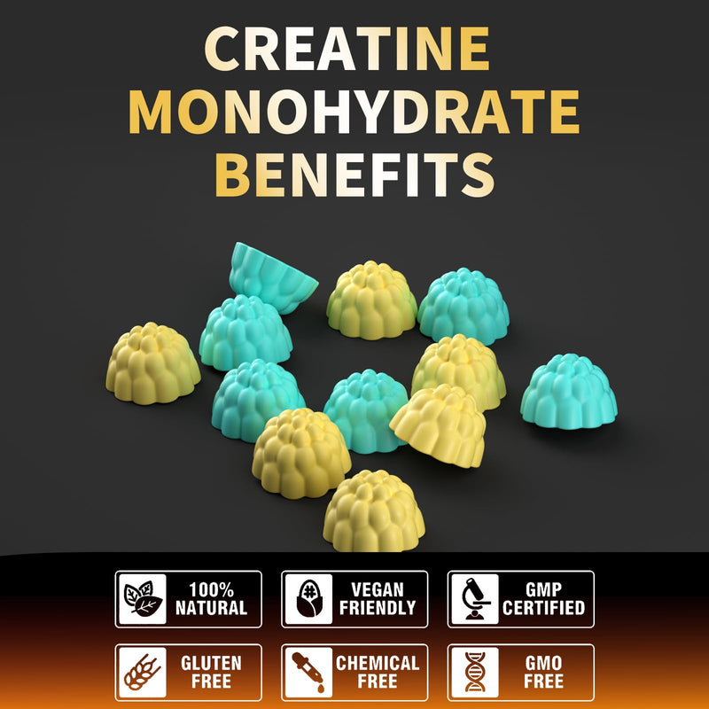 Creatine Monohydrate Gummies for Men & Women-5g of Creatine Monohydrate per Serving - Sugar Free,Vegan,Blueberry Pineapple Flavor, 120 Count Blueberry pineapple 120 Count (Pack of 1) - BeesActive Australia