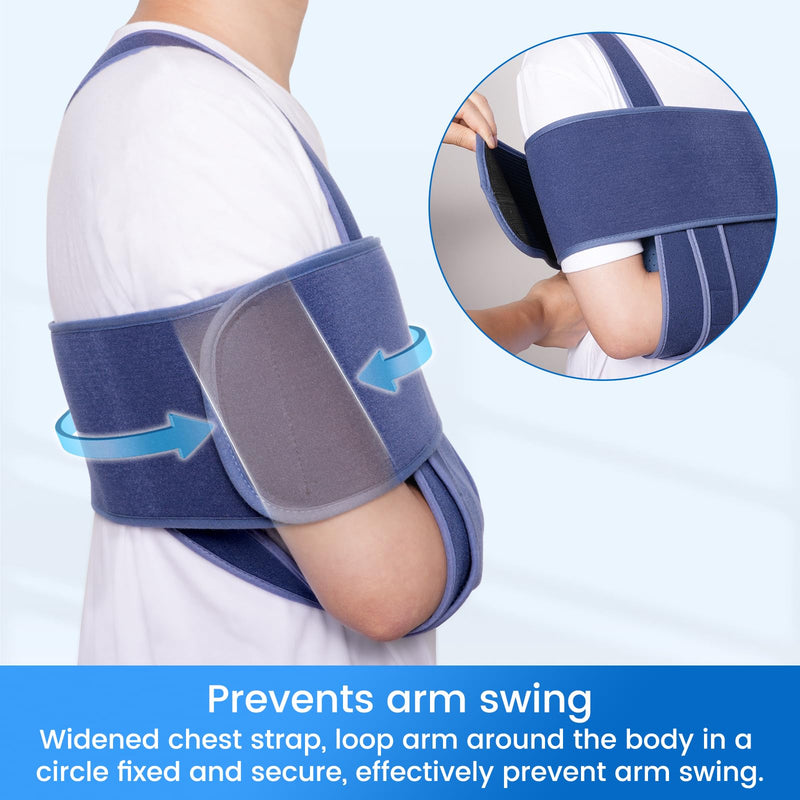 Velpeau Arm Sling for Sleep, Shoulder Immobilizer for Women & Men - Very Soft Sling for Rotator Cuff Tear, Fractured, Dislocation, Broken, Postoperative, Fits Left & Right (Blue, L: Bust 39.5-51.3″) Large (Pack of 1) Adult Size