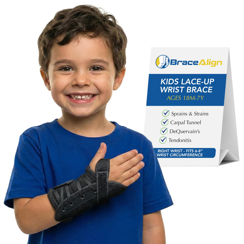 Kid’s Lace-Up Wrist Brace - Immobilization for Sprains, Strains, Carpal Tunnel & De Quervain’s PDAC L3908 - Right Wrist - Fits 4-5.5 in Wrist Circ. 6" - BeesActive Australia