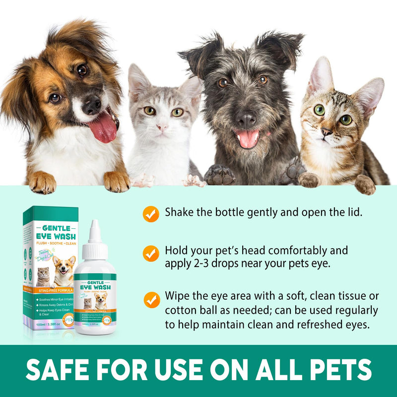 Dog Eye Drops - Cleansing + Soothing + Treatment | Non-Antibiotic Eye Drops for Dogs | Innovative Formula Lickable Cat Eye Drops | Non-Irritating & Natural Eye Cleaning Solution for Dogs, Cats - 100ml