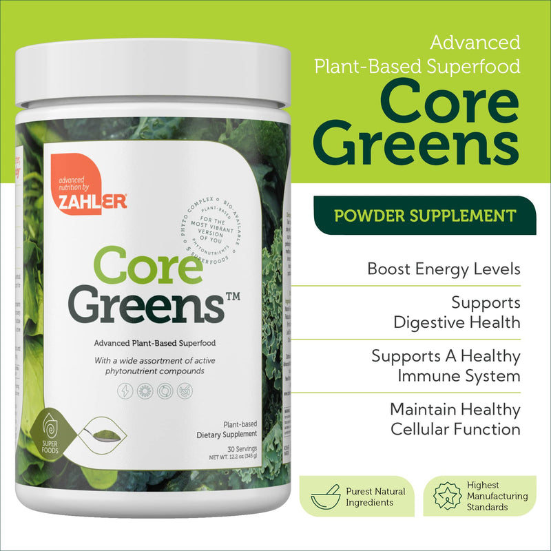 Zahler Core Greens Powder Nutrition Supplements - Superfood Powder - Super Green Juice & Smoothie Mix - Phytonutrient Rich with Spirulina, Chlorophyll & More - Kosher Superfood Spearmint