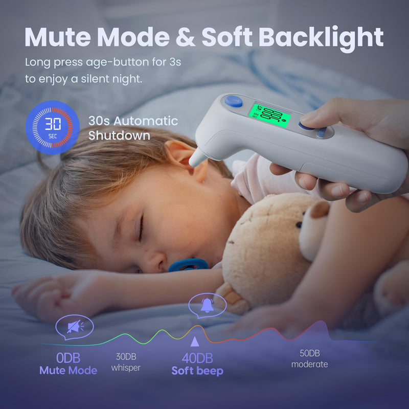 Ear Thermometer, Digital Ear Thermometer for Kids and Adults, High Accuracy Baby Thermometer with 1s Result, 3-Color Dispaly, 30 Memory Recall, with 21 Disposable Probe Covers White - BeesActive Australia