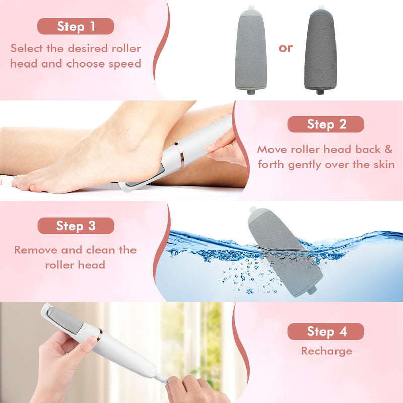 Electric Foot File and Callus Remover,Professional Pedicure Tools for Dry, Calluses, Dead, Cracked, Hard Skin,Equipped with 2 Grinding Heads and 1 Cleaning Brush - BeesActive Australia