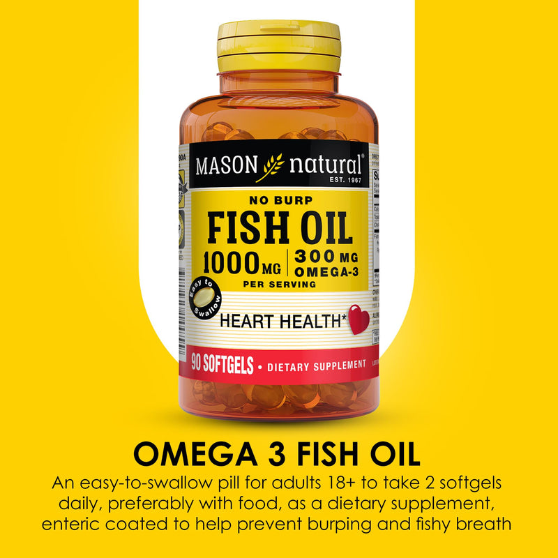 MASON NATURAL Omega 3 Fish Oil, 45,Day Supply, 1000mg with EPA and DHA for Joint Support, 90 Softgels (Pack of 2) 90 Count (Pack of 2)