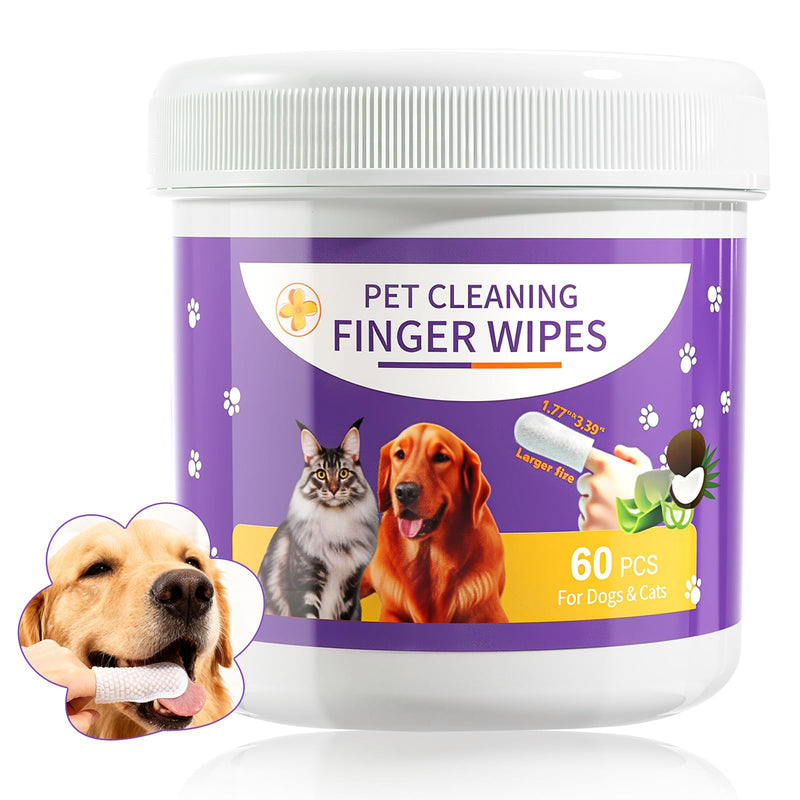 MeCids Dogs Dental Cleaning Finger Wipes 60PCS Pet Teeth Cleaning Tool Teddy Pet Small Dog Cat Cleaning Supplies Unscented