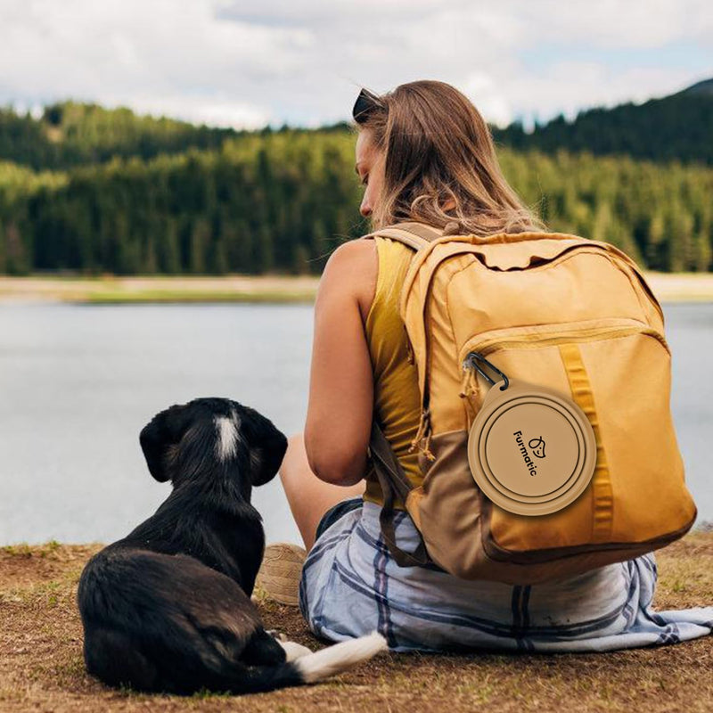 Portable Collapsible Dog Bowl, Food Grade Silicone, Large Capacity, Easy to Wash - Ideal for Outdoor Camping and Hiking, Suitable for Dogs, Cats, and Pets (Brown) Brown - BeesActive Australia