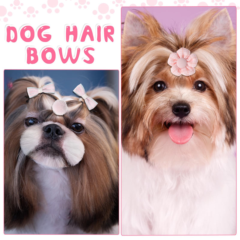 10 PCS Dog Hair Bow Pink Dog Bows with Rubber Bands Puppy Hair Bows Mix Style Handmade Puppy Hair Bows Cute Grooming Flower Ball Bowknot Top Knot Dog Hair Accessories for Puppies - BeesActive Australia