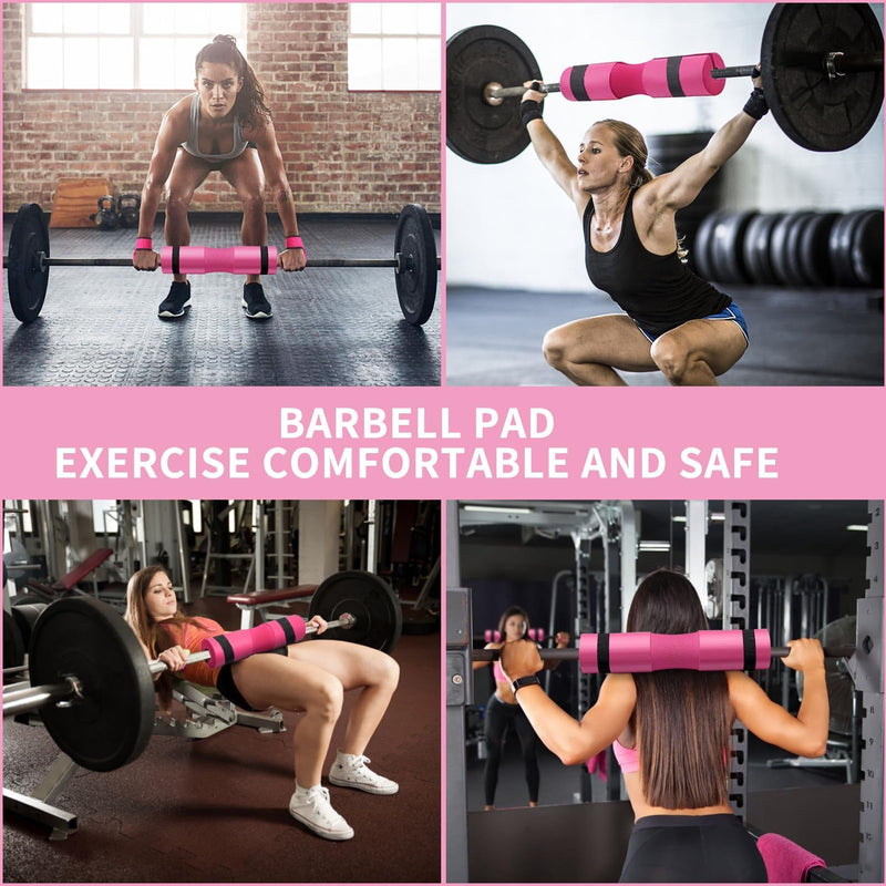 Barbell Pad Set for Squat,10 PCS Hip Thrusts Workout Foam Weight Lifting Bar Cushion with 2 Gym Ankle Straps,3 Hip Resistance Bands,2 Lifting Strap,Barbell Pad and Carry Bag Pink 9 PCS - BeesActive Australia