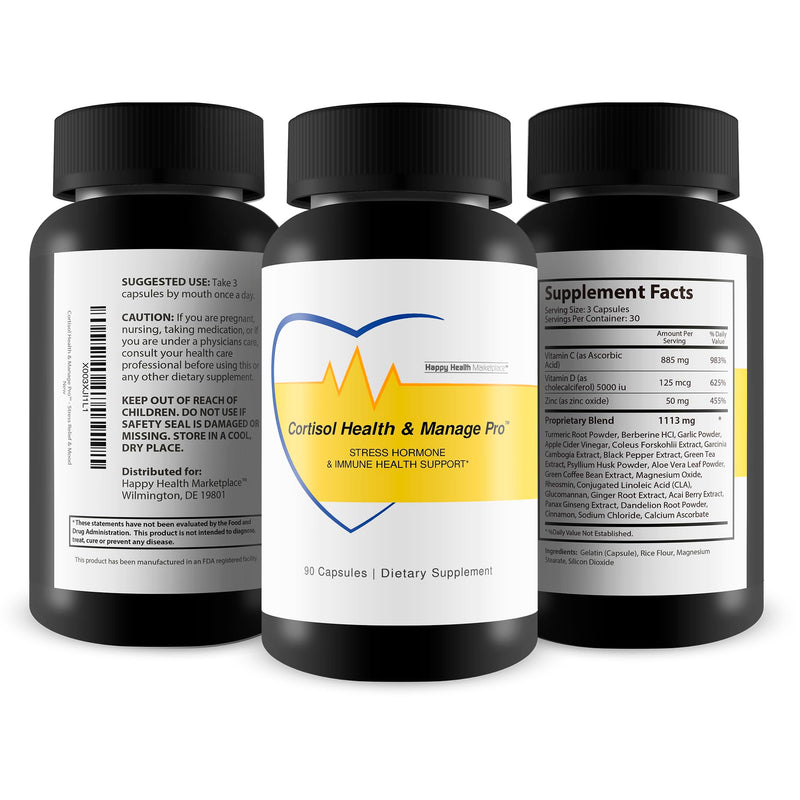 Cortisol Health & Manage Pro - Stress Hormone & Immune Support - Promote Healthy Cortisol Levels & Immune Function - Vitamin D3, Magnesium, Ginseng, Vitamin C, Zinc - Helps with Stress Relief & Mood
