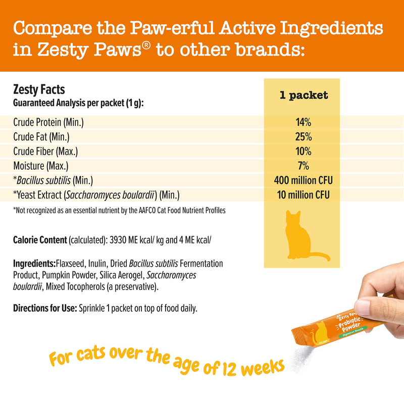 Zesty Paws Probiotic Powder for Cats - Meal Topper for Digestive Health & Immune Support - Premium DE111 Probiotics for Healthy Feline Gut Flora - Inulin Fiber & Yeast Extract - Pumpkin Flavor - 30 Ct - PawsPlanet Australia