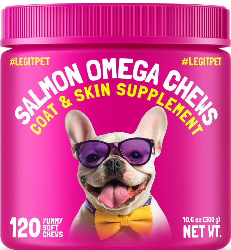 Skin, Coat & Brain Support System for Dogs Wild Alaskan Salmon Oil 32 oz + Omega-3 Soft Chews (120 ct) Complete Daily Omega Routine for Healthy Skin, Shiny Coat & Cognitive Support