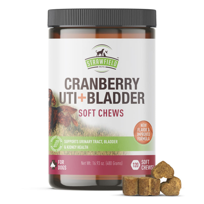 Strawfield Pets Cranberry Bladder & UTI Chews for Dogs D-Mannose + Vitamin C for Urinary Tract Support Bacon Flavored Soft Chews 120 softchews Hickory Bacon