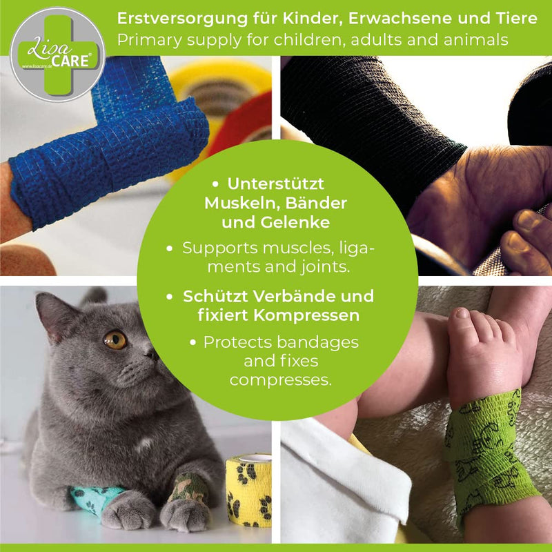 LisaCare self-adhesive bandage - set of 6 elastic bandages - animal bandage 5cm - self-adhesive dog bandage medically certified - colorful paw set (6 paw mix) paw mix colorful - BeesActive Australia