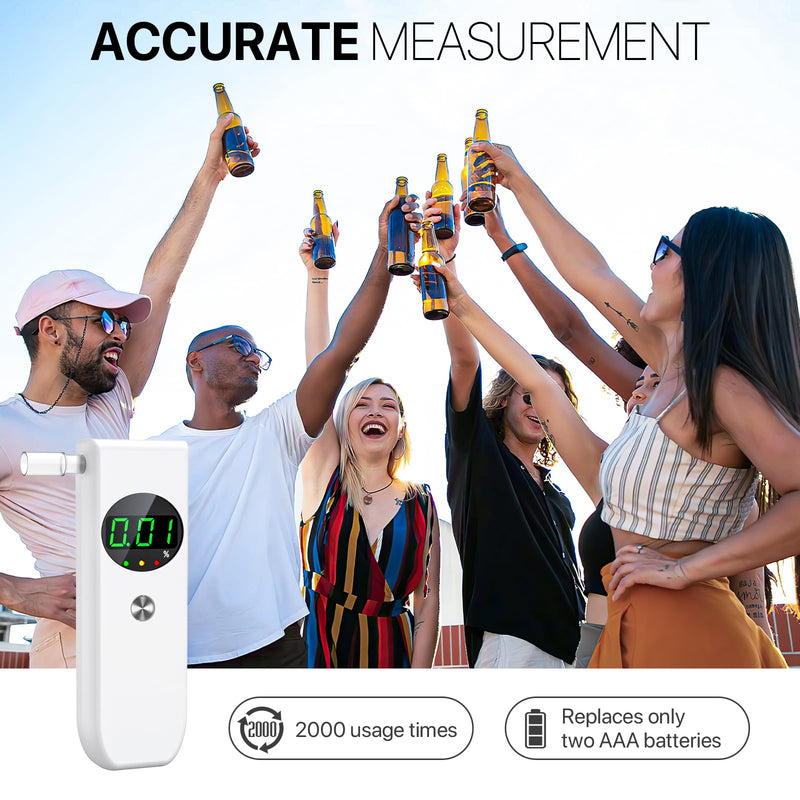 Breathalyzer, Professional-Grade Accurate Alcohol Breathalyzer Tester with LCD Digital Display and 10 Mouthpieces, Portable Alcohol Tester for Home and Party Use (White) White - BeesActive Australia