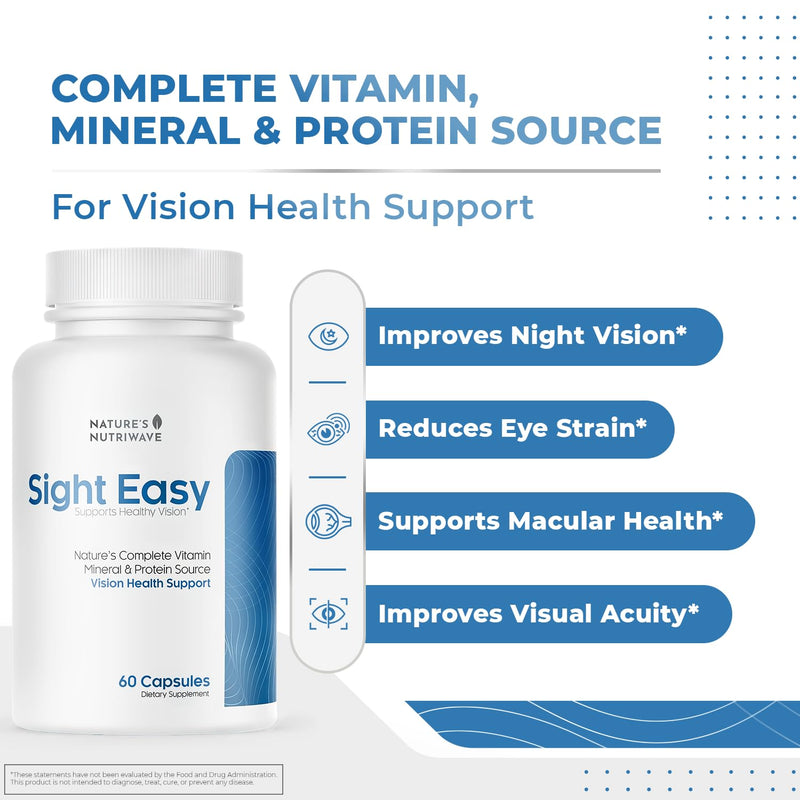 Sight Easy – Lutein, Zeaxanthin & Bilberry – 60 Ct, 1 Month Supply | Also includes Vitamin C, E & Zinc with Lutein, Zeaxanthin & Bilberry | Easy-to-swallow daily capsule 60 Count (Pack of 1)