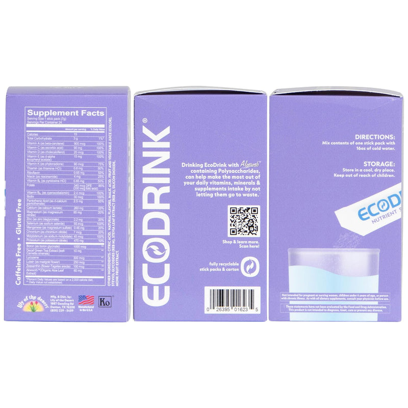 Lily of The Desert EcoDrink Nutrient Support Hydration Packets (3 Flavors) – Naturally Sweetened Multivitamin Electrolyte Mix with Aloe, 24 Stick Packs/Box, 0.25 Oz Ea
