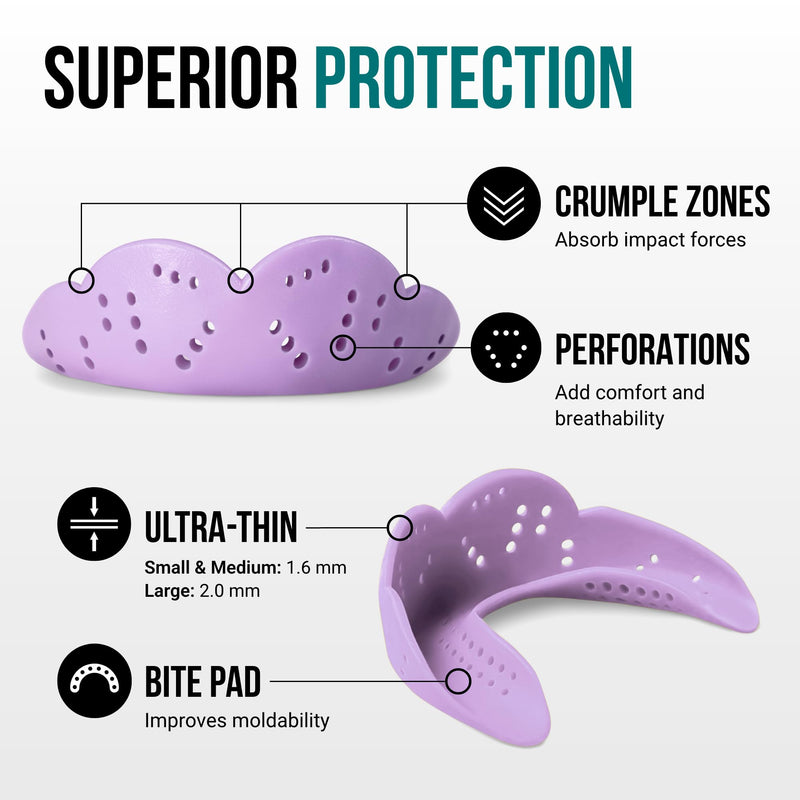 SISU Aero Medium Mouthguard, Lucky Lavender - 30% Stronger Protection for Lacrosse, Football, Hockey, Roller Derby, Team Sports - Remoldable Up to 20 Times - Ultra Slim - Works for Braces - Non Toxic Medium (5' - 6' tall) - BeesActive Australia