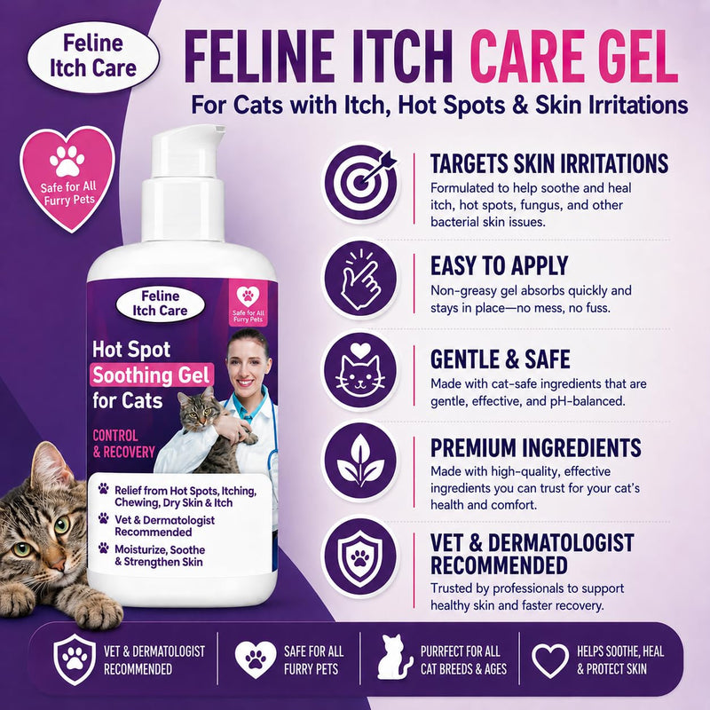 Feline Itch Care Hot Spot Soothing Gel for Cats | Helps Comfort Itchy Skin, Hot Spots & Dry Irritated Skin | with Coconut Oil & Aloe Vera | Gentle Skin & Coat Support | Made in USA (4 oz)