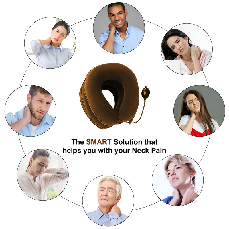 Cervical Neck Traction Device Inflatable Neck Stretcher, Easy to Use for Chronic Neck and Shoulder Pain Relief Traction Spine Alignment, Neck Cervical Brace Brown - BeesActive Australia