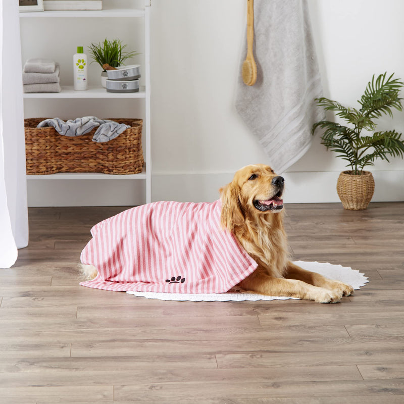Bone Dry Pet Grooming Towel Collection Absorbent Microfiber X-Large, 41x23.5", Striped Rose - BeesActive Australia