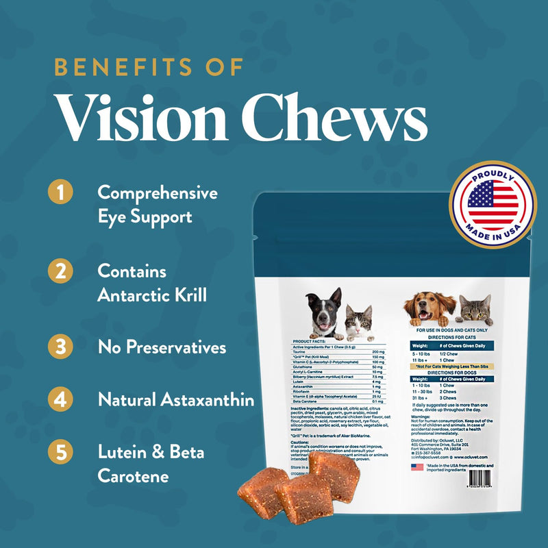 OcluVet Bundle Eye Supplements for Dogs & Cats | Vision Chews with Omega-3 for All Ages - Includes 15 Chicken Liver Flavored Chews & Pet Eye Drops, 16 mL | Antioxidants & 2% NAC for Cataracts