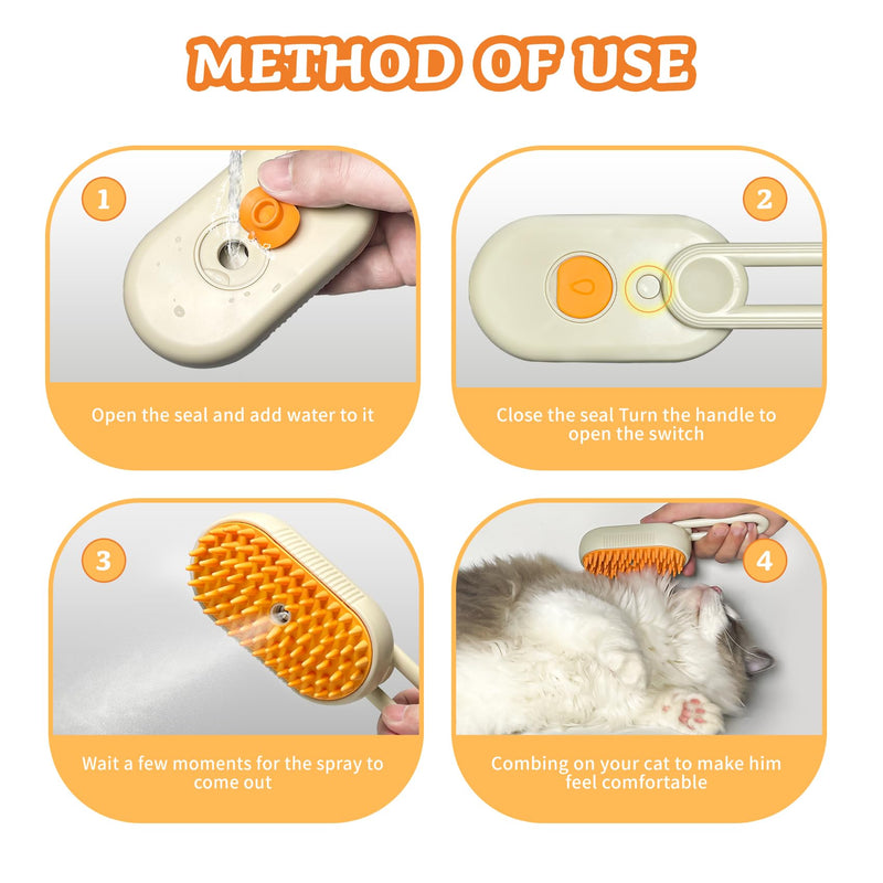 Spray Cat Brush for Shedding - Cat/Dog Steam Brush, Cat Bath Brush, Pet Steam Brush, Cat Brush with Water - Pet Spray Hair Comb, Cat Hair Brush with Steamer (brown) brown - BeesActive Australia