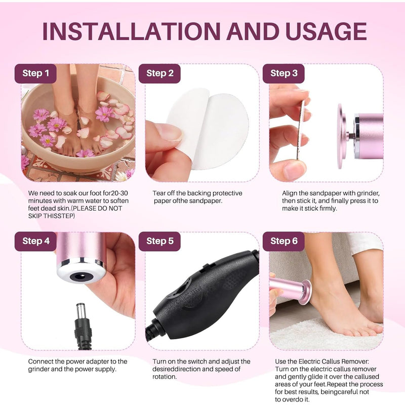 Electric Foot Callus Remover with 60pcs Sandpaper Discs, 500RPM Aluminum 4.45 Inches Callus Remover for Feet, Feet File Grinder for Dead Skin and Calluses - BeesActive Australia