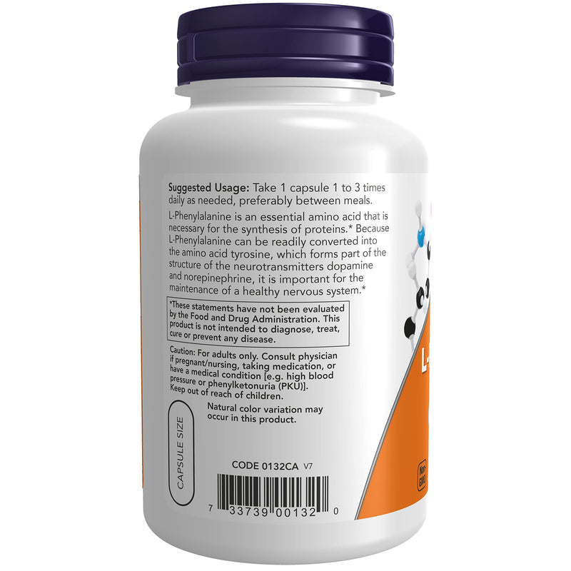 NOW Foods L-Phenylalanine 500mg, 120 Capsules (Pack of 2) Unflavored 60 Count (Pack of 2)