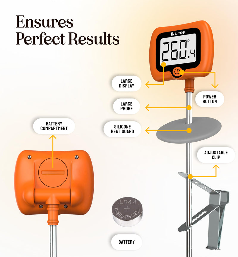 Digital Candy Thermometer with Pot Clip, 10" Long Stainless Steel Probe, Instant Read Kitchen Thermometer for Cooking, Baking, and Candy Making Orange - BeesActive Australia
