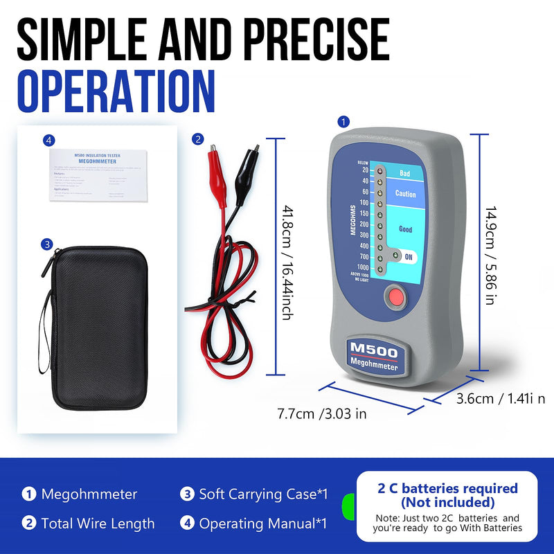 M500 Megohmmeter Tester | Professional HVAC Compressor & Electrical Insulation Tester | Industrial Measuring Instrument for Furniture Maintenance