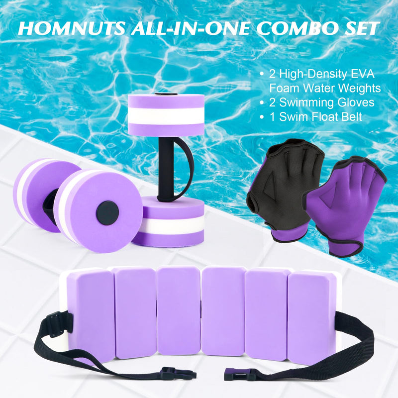Water Dumbbells Aquatic Exercise Combo Set, High Density Water Weight, Swimming Belt, Swimming Aquatic Gloves for Swim Fitness Training Water Exercise