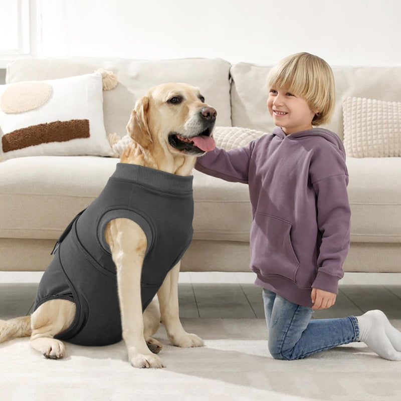 Kuoser Hundebody Nach Op Hündin Hundebody Nach Kastration Rüde Body für Hunde Nach Op, Atmungsaktiv Body Hunde Nach Op Rüde Op Body Hund Kastration Hündin, E-Halsband Alternative für Hund, Grau L L(Zurück:41-51cm;Brust:59-70cm) - BeesActive Australia