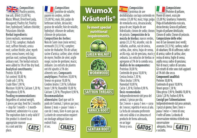 Dirk Drexel WumoX Kräuterlis for cats | Treats with herbal extracts | natural nutrition to strengthen the intestinal environment | with real wormwood | natural alternative 3 month treatment - BeesActive Australia