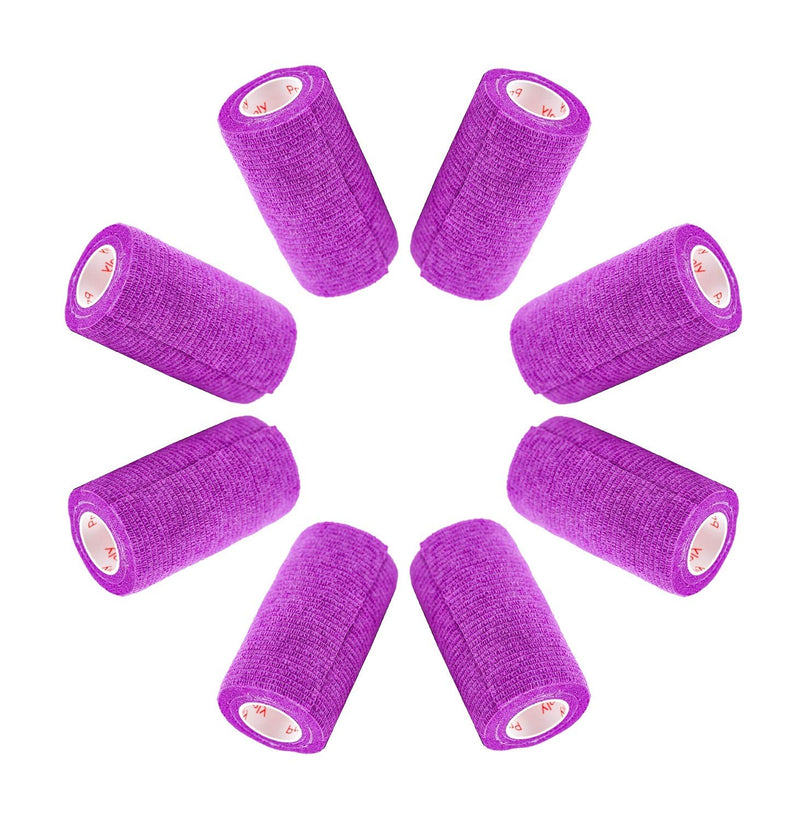 3 Inch Vet Wrap Tape Bulk (Purple) (Pack of 6) Self Adhesive Adherent Adhering Flex Bandage Grip Roll for Dog Cat Pet Horse 6 Rolls Purple - BeesActive Australia