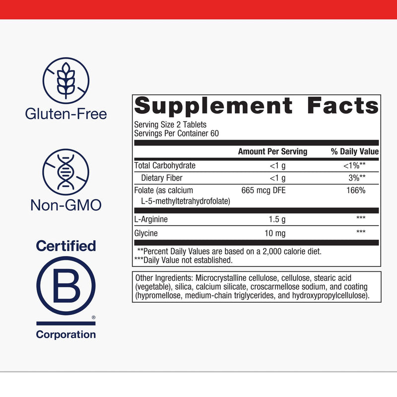Metagenics Arginine Plus, L-Arginine with Methyl Folate, 120 Tablets | 1.5 g L-Arginine with Methyl Folate (L-5-MTHF), Supports Healthy Blood Flow, Circulation and Heart Health, Non-GMO