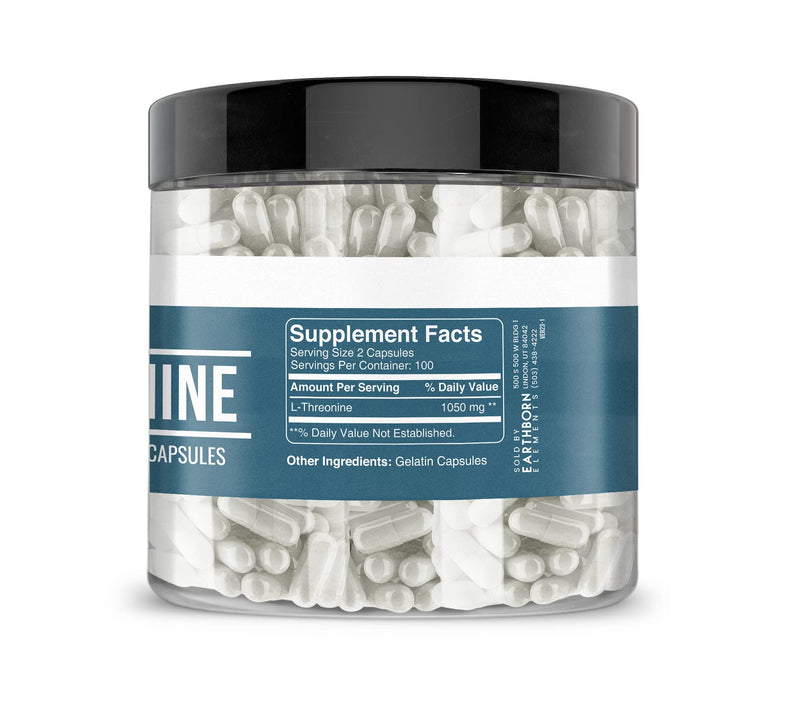 Earthborn Elements L-Threonine 200 Capsules, Essential Amino Acid, Pure & Undiluted, No Additives 200 Count (Pack of 1)